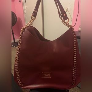 Bebe triple entry maroon tote bag